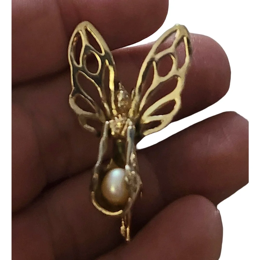 Antique Art Nouveau Early 20th Century Fairy  with Pearl C-Clasp Pin Brooch